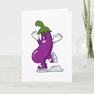 Eggplant at Ice skating with Ice skates Card