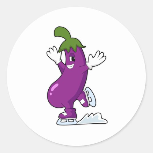 Eggplant at Ice skating with Ice skates Classic Round Sticker