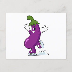 Eggplant at Ice skating with Ice skates Postcard