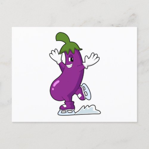 Eggplant at Ice skating with Ice skates Postcard
