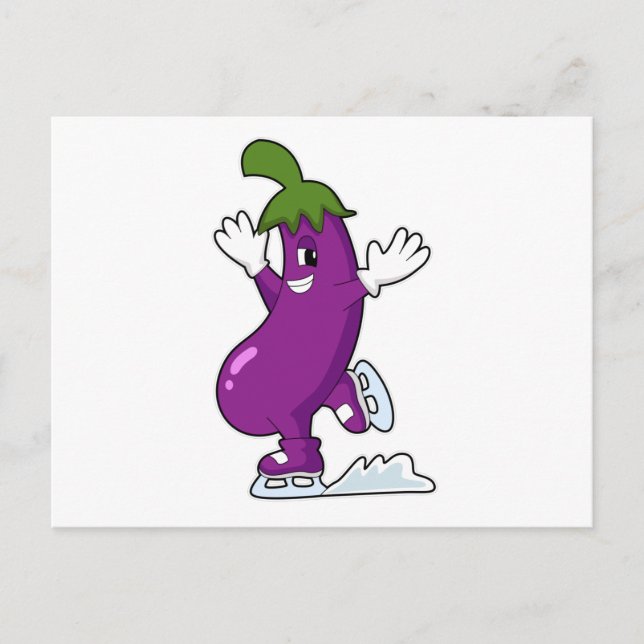 Eggplant at Ice skating with Ice skates Postcard (Front)
