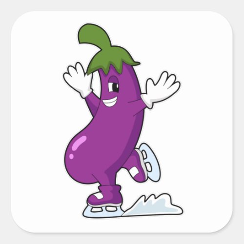 Eggplant at Ice skating with Ice skates Square Sticker