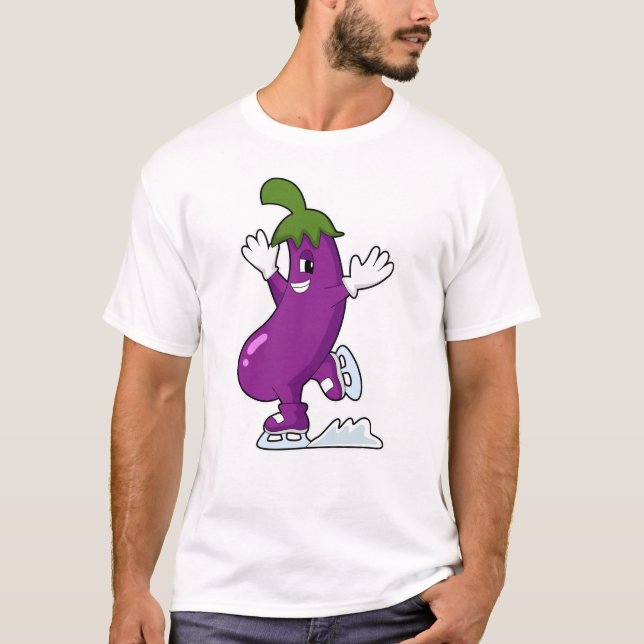 Eggplant at Ice skating with Ice skates T-Shirt (Front)
