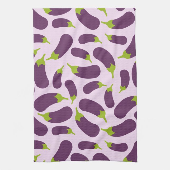Eggplant Aubergine Purple Vegetable Pattern Design Kitchen Towel (Vertical)