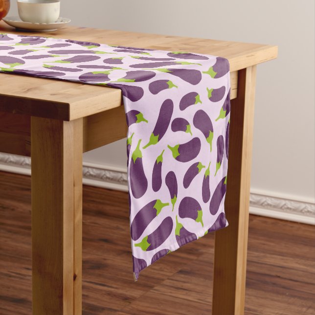 Eggplant Aubergine Purple Vegetable Pattern Design Long Table Runner (In Situ)