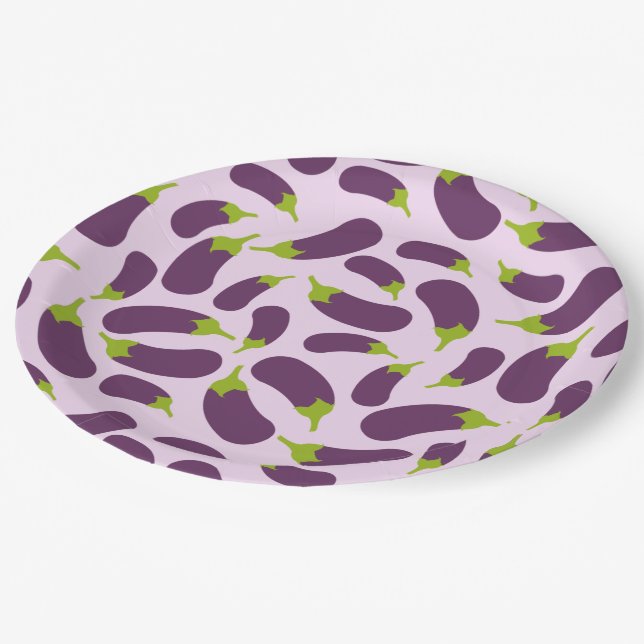 Eggplant Aubergine Purple Vegetable Pattern Design Paper Plates (Angled)