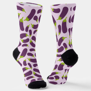 Eggplant Aubergine Purple Vegetable Pattern Design Socks