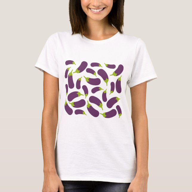 Eggplant Aubergine Purple Vegetable Pattern Design T-Shirt (Front)