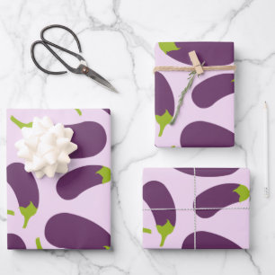 Eggplant Aubergine Purple Vegetable Pattern Design Wrapping Paper Sheets
