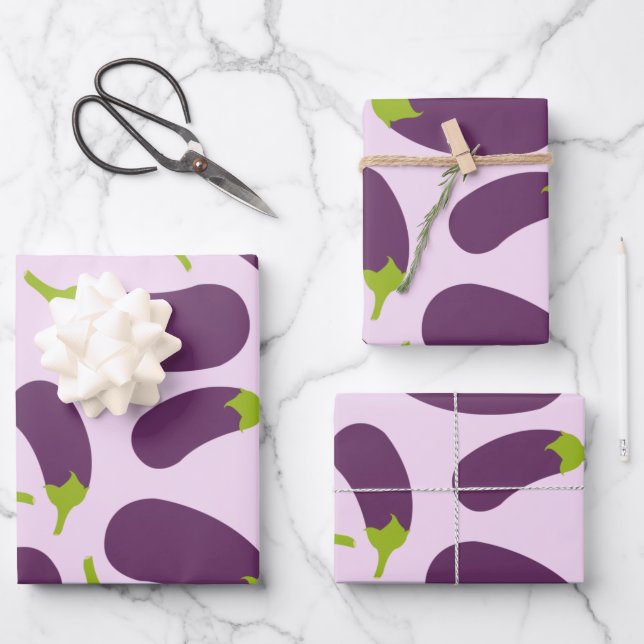 Eggplant Aubergine Purple Vegetable Pattern Design Wrapping Paper Sheets (Front)