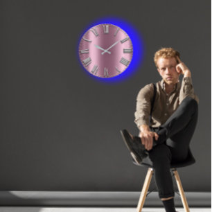 Eggplant Blush Gray Purple Silver Roman Numbers Large Clock