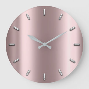 Eggplant Blush Metallic Minimal Silver Gray Large Clock