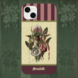Eggplant Boho Green Lady Slipper Orchid with Name Case-Mate iPhone 14 Plus Case