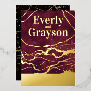 Eggplant Burgundy Galaxy Marble Gold Wedding Foil Invitation