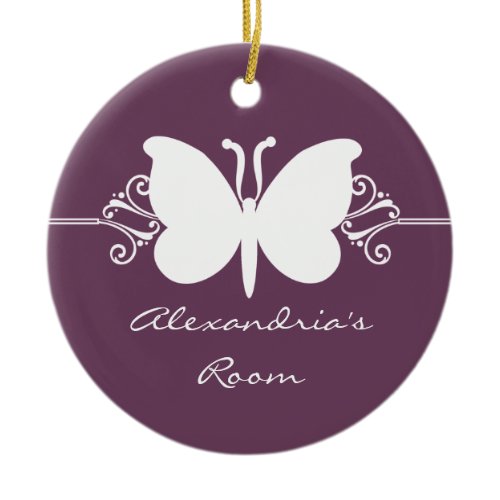 Eggplant Butterfly Swirls Door Hanger Ornament