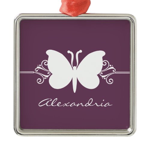 Eggplant Butterfly Swirls Premium Ornament