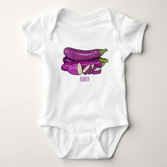 Eggplant cartoon illustration baby bodysuit (Front)