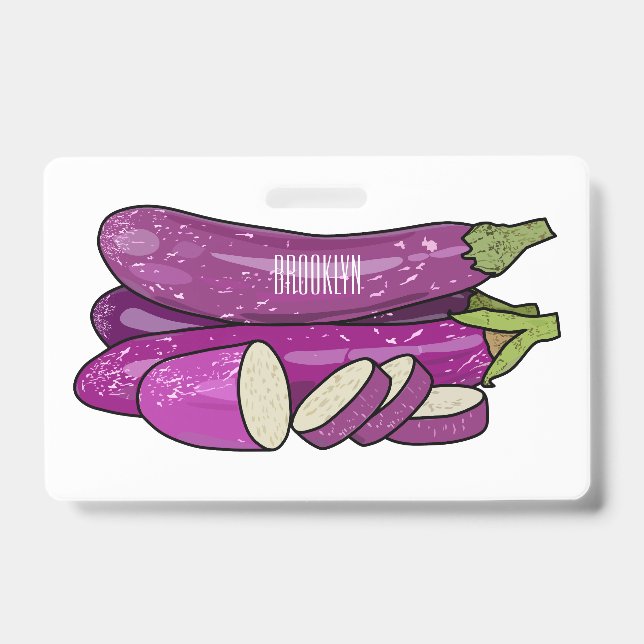 Eggplant cartoon illustration badge (Front)