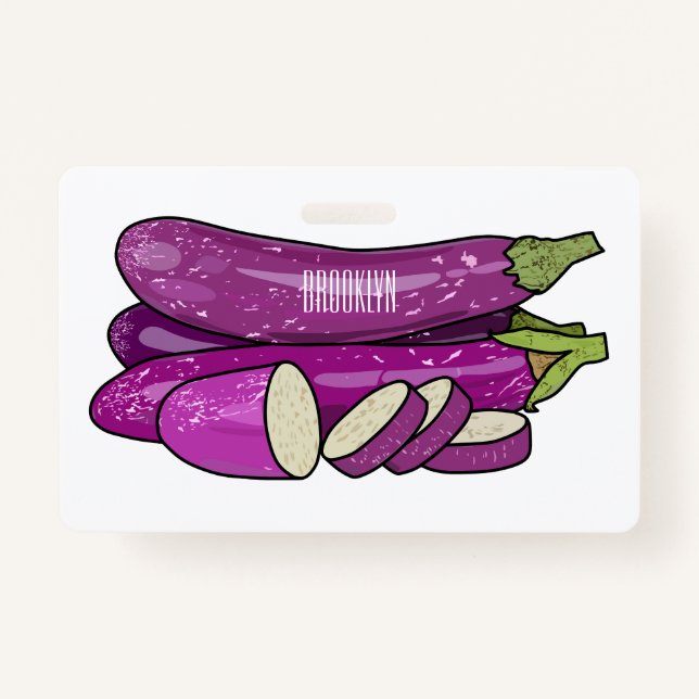 Eggplant cartoon illustration badge (Front)