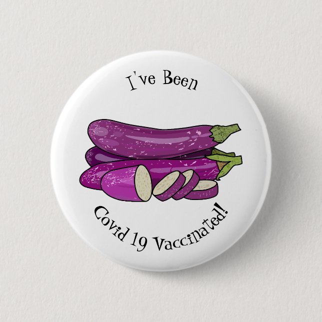 Eggplant cartoon illustration button (Front)