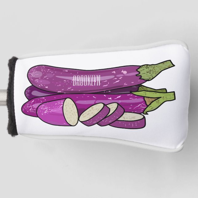 Eggplant cartoon illustration golf head cover (Front)