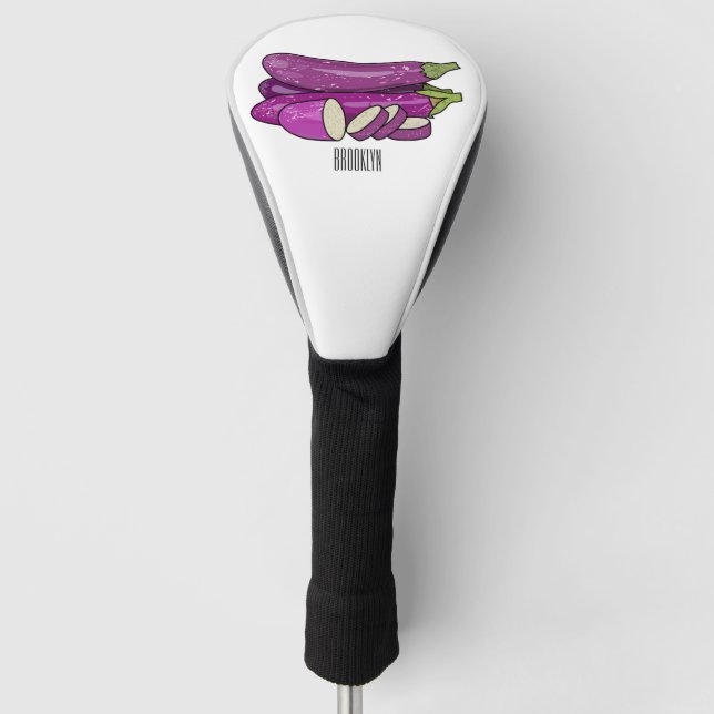 Eggplant cartoon illustration golf head cover (Front)