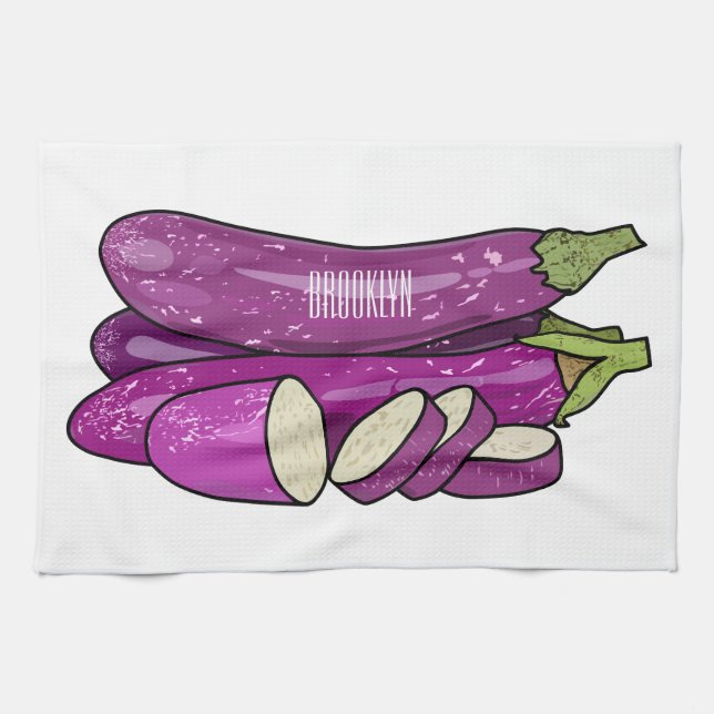 Eggplant cartoon illustration kitchen towel (Horizontal)