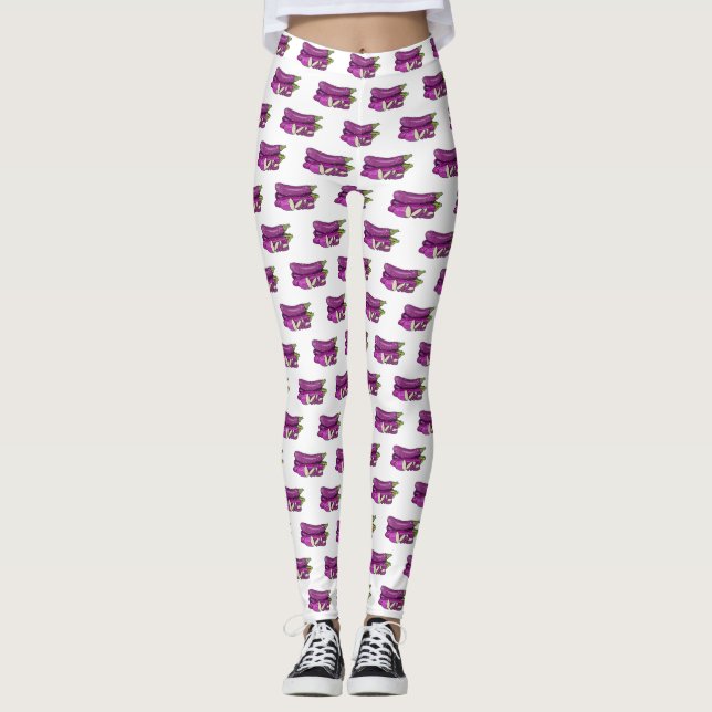 Eggplant cartoon illustration leggings (Front)