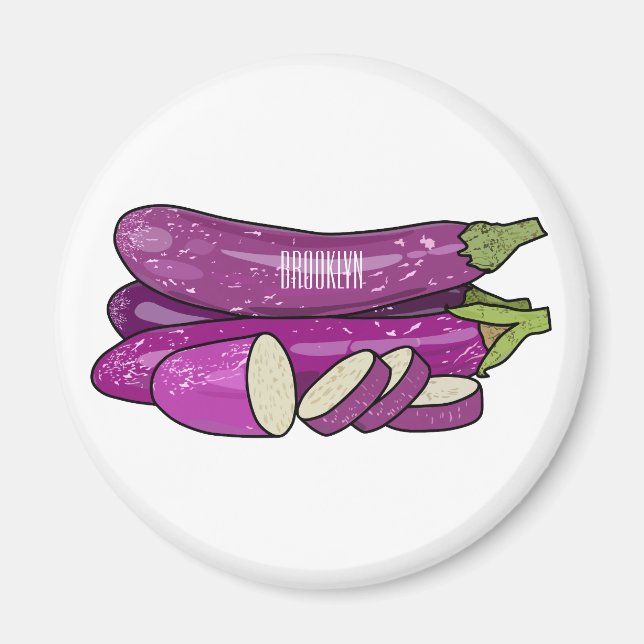 Eggplant cartoon illustration magnet (Front)