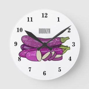 Eggplant cartoon illustration round clock