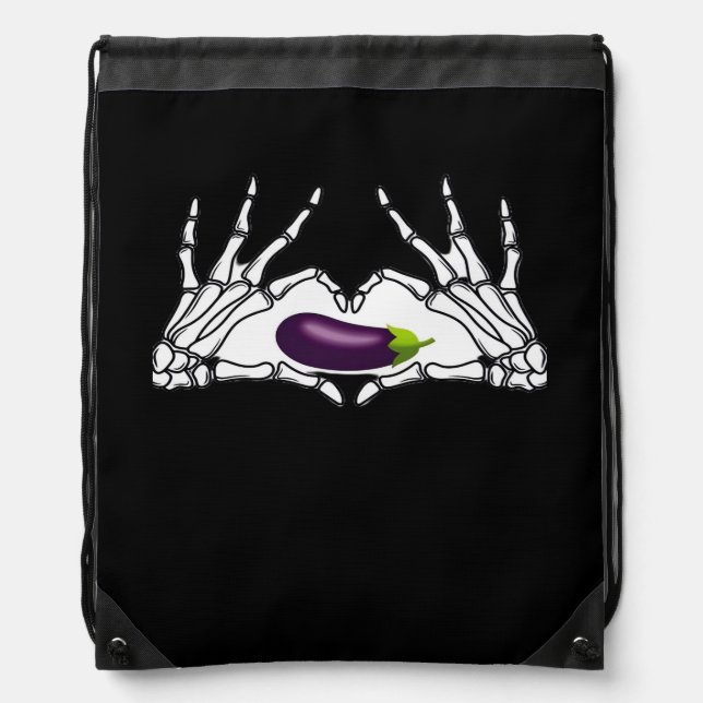 Eggplant Classic - Skeleton Hands Heart Drawstring Bag (Front)