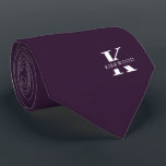 Eggplant | Elegant Monogram Name | one-Sided Neck Tie<br><div class="desc">An elegant one-sided necktie featuring a bold white monogram across a Eggplant purple backdrop.  On top of this monogram sits your first or last name spelled out in all capitals.  Over 40  unique colors are available in both one-sided and two-sided versions. You can browse them by clicking the collection.</div>