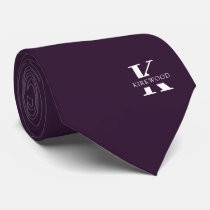 Eggplant | Elegant Monogram Name | one-Sided Neck Tie