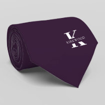 Eggplant | Elegant Monogram+Name | one-Sided Neck Tie
