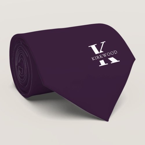 Eggplant | Elegant Monogram+Name | one-Sided Neck Tie
