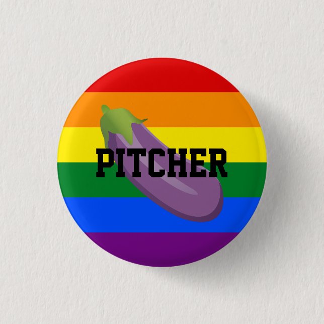Eggplant Emoji Gay Top Button (Front)