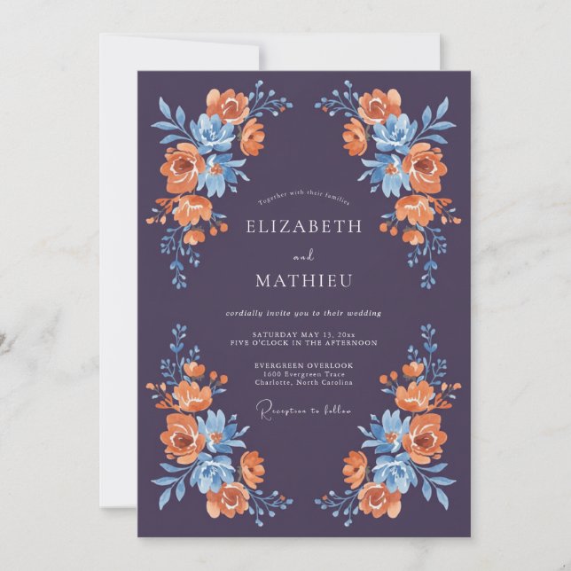 Eggplant Exquisite Autumnal Wedding Invitation (Front)