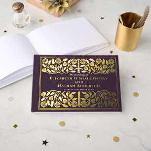 Eggplant Fantasy Royal Medieval Sword Wedding Foil Guest Book