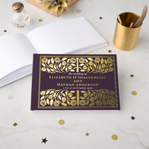 Eggplant Fantasy Royal Medieval Sword Wedding Foil Guest Book