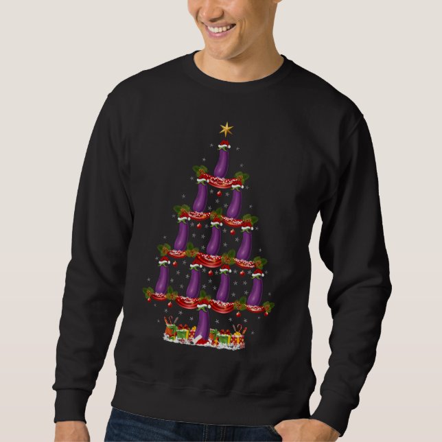 Eggplant Fruit Xmas Tree Lighting Eggplant Christm Sweatshirt (Front)