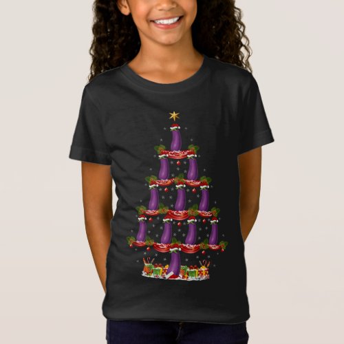 Eggplant Fruit Xmas Tree Lighting Eggplant Christm T_Shirt