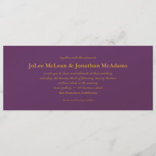 Eggplant & Gold Wedding Invite Card 9x4