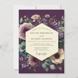 Eggplant Harmonious Botanical Wedding Invitation
