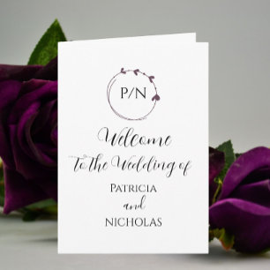 Eggplant Heart Wreath and Initials Wedding Program