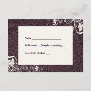 Eggplant Leather and White Lace rsvp with envelope Card