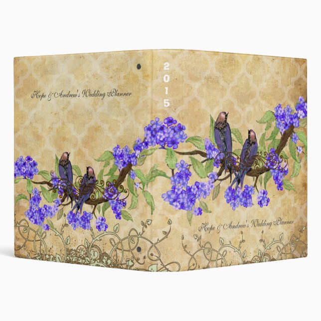 Eggplant Love Bird Purple Cherry Blossom Binder (Background)