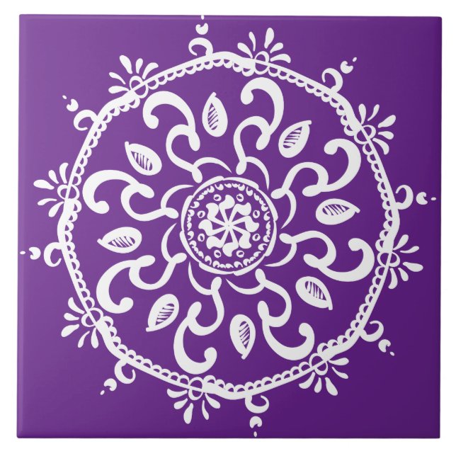 Eggplant Mandala Ceramic Tile (Front)