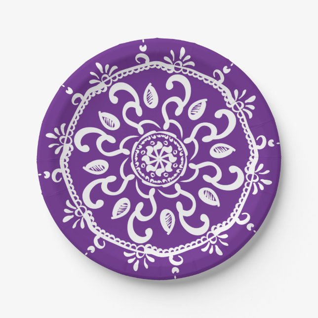 Eggplant Mandala Paper Plates (Front)