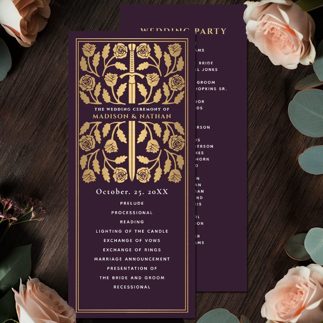 Eggplant Medieval Gold Sword Royal Wedding Program (Creator Uploaded)