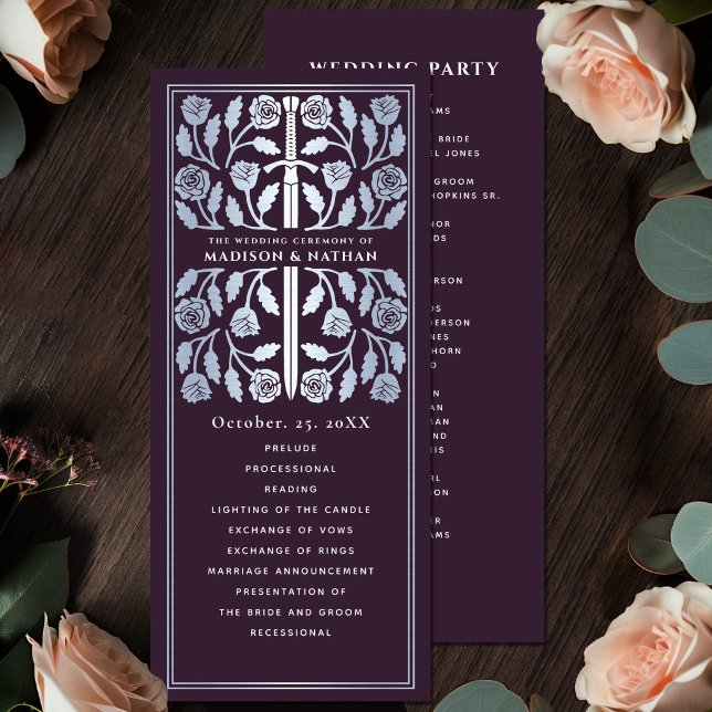 Eggplant Medieval Silver Sword Royal Wedding Program (Creator Uploaded)